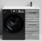 Тумба Смайл 100 напольный, под стиральную машину, правая, Лиственница структурная контрастно-серая ПВХ 64202 Vodok с раковиной в комплекте