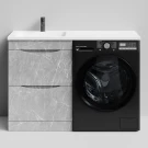 Тумба Смайл 120 напольный, под стиральную машину, левая, Мрамор Белый софт тач 4044-2 Vodok с раковиной в комплекте