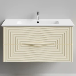 Тумба Эйфория 100 F5, пример RAL 1015 Светлая слоновая кость, матовая, 2 ящика, подвесной Vodok с раковиной в комплекте