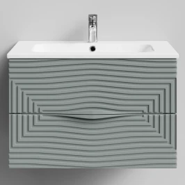 Тумба Эйфория 80 F5, пример RAL 7005 Мышино-серый, матовая, 2 ящика, подвесной Vodok с раковиной в комплекте