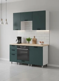 Готовый кухонный гарнитур МК Аленушка 1,6м в.7 Лаванда Изумруд,скоба черный,сонома