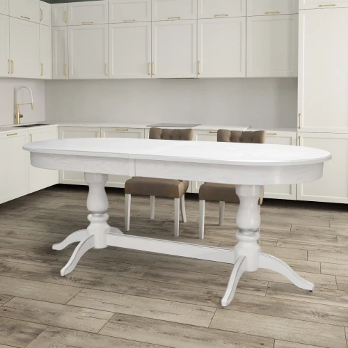 Стол обеденный Тарун 5 раздвижной белый/серебро 190/250*84