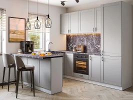 Кухня с островком Лофт-06 Grey Silk Белый 2140*1500/2300/2600*600