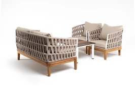 "Диего" лаунж-зона 4-местная плетеная из роупа (веревки), каркас алюминиевый серый, роуп бежевый