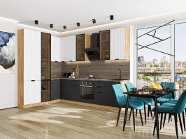 Кухонный гарнитур Евро Лайн-07 Белый/Антрацит Дуб Вотан