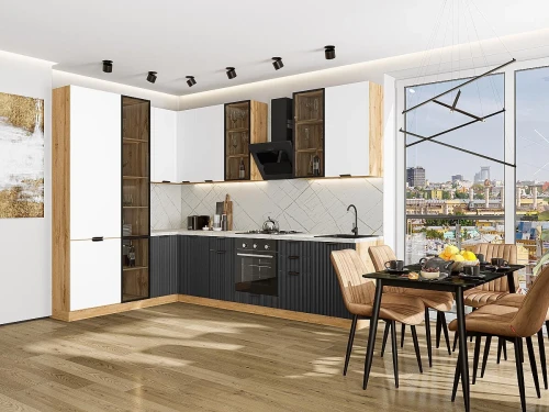 Кухонный гарнитур Евро Лайн-07 Белый/Антрацит Дуб Вотан