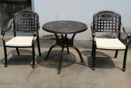 Комплект мебели из литого алюминия стол ОРХИДЕЯ «ORCHID» D100 арт.6053 + 2 кресла ВУЛКАН «VOLCANO» арт.N008 bronze