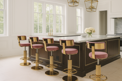 Стул барный Вивиан MC111-PK-2, пыльная роза/глянцевое золото