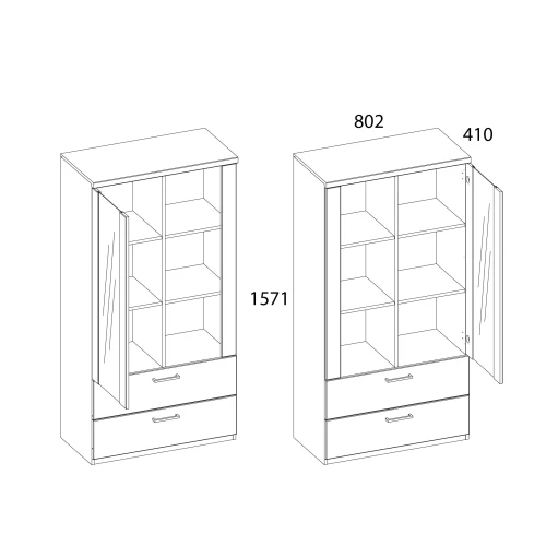 DOORSET, Шкаф с витриной 1V2S3N. Цвет ДУБ НАВАРРА