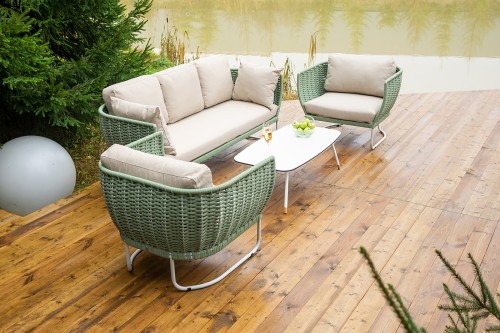 "Фиджи" лаунж-зона 5-местная плетеная из роупа (веревки), каркас алюминиевый светло-серый, роуп зеленый (4204)