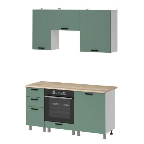 Готовая кухня МК Аленушка 1,6м в.7 Орешник Матовая Мята,скоба черный,сонома (без столешницы)