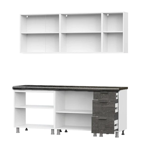 Кухонный гарнитур "Модус" (2,0м) (ЛДСП) (со столешницей 26 мм) Белый/Камень темный/Черный