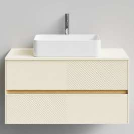 Тумба Аурум 100, пример RAL 1015 Светлая слоновая кость, матовая, 2 ящика, подвесной Vodok с раковиной в комплекте