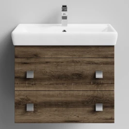 Тумба Квадро 70 подвесной, Дуб крымский коричневый ПВХ 131005-9005 Vodok с раковиной в комплекте