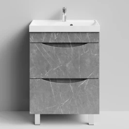 Тумба Лайт 60 напольный, Мрамор Серый софт тач ПВХ 4044-1 Vodok с раковиной в комплекте
