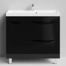 Тумба Лайт 90 напольный, черный глянец, 2 ящика, 1 дверь слева Vodok с раковиной в комплекте