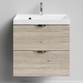 Тумба Марко 60 подвесной, ручки Хром, Дубослив ореховый светлый ПВХ 3445 Vodok с раковиной в комплекте