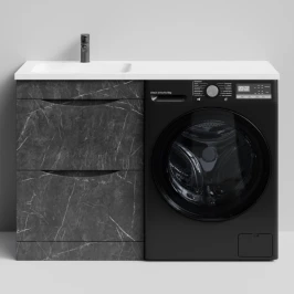 Тумба Смайл 120 напольный, под стиральную машину, левая, Мрамор Графит софт тач ПВХ 4044-3 Vodok с раковиной в комплекте