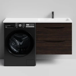 Тумба Смайл 130 подвесной, под стиральную машину, правая, Палисандр ПВХ 43101 Vodok с раковиной в комплекте