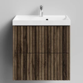 Тумба Тач 60 подвесной, Дуб крымский коричневый ПВХ 131005-9005 Vodok с раковиной в комплекте