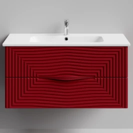 Тумба Эйфория 100 F5, пример RAL 3004 Пурпурно-красный, матовая, 2 ящика, подвесной Vodok с раковиной в комплекте