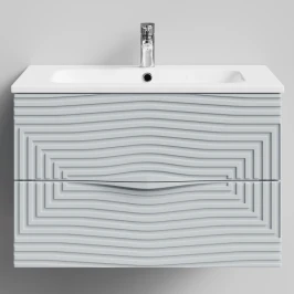 Тумба Эйфория 80 F5, пример RAL 7040 Серое окно, матовая, 2 ящика, подвесной Vodok с раковиной в комплекте