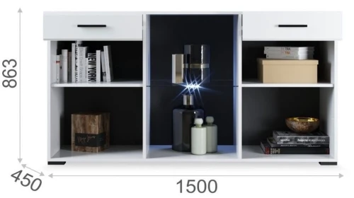 Комод «Йорк», 2д1в2ящ, Белый/белый глянец