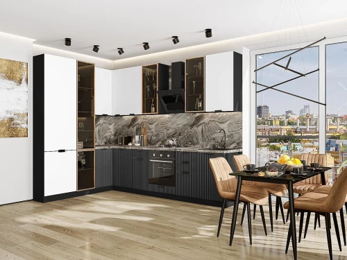 Кухонный гарнитур Евро Лайн-07 Белый/Антрацит Graphite