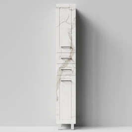 Пенал Арабеска 30 напольный, Мрамор Белый натур милк ПВХ 2537, левый, бельевая корзина