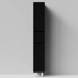 Пенал Бест 30 (2 двери, 1 ящик) напольный, черный глянец, левый, бельевая корзина