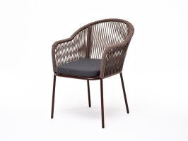 "Лион" стул плетеный из роупа, каркас из стали коричневый (RAL8016) муар, роуп коричневый круглый, ткань бежевая