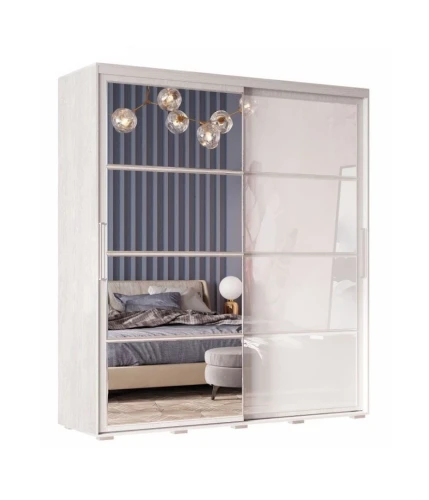 Шкаф-купе с зеркалом Крафт-6, ясень белый