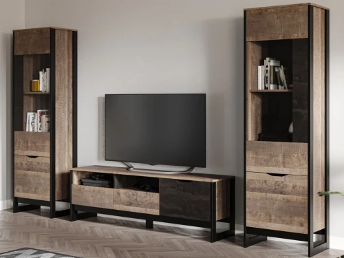 Витрина высокая «Стокгольм» 1д1в ЛВ, Дуб гранж песочный/Железный камень