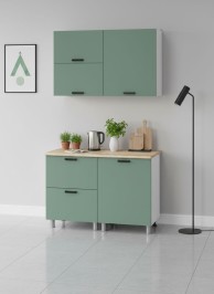 Готовая кухня МК Аленушка 1,2м с ящ.в 2 Орешник Матовая Мята,скоба черный,сонома