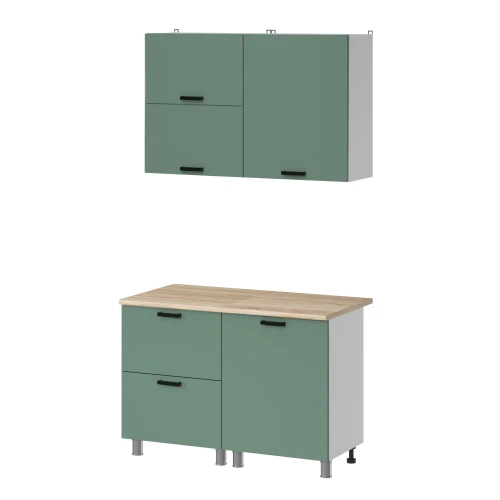 Готовая кухня МК Аленушка 1,2м с ящ.в 2 Орешник Матовая Мята,скоба черный,сонома