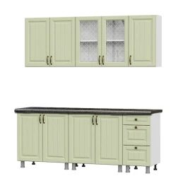 Кухонный гарнитур "Прованс"2,0м(МДФ)(со столешницей 26 мм)Серия 2Белый/Фисташковый текстурный/Черный