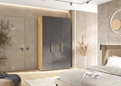 Шкаф трехстворчатый Ирис, Браш Графит, Дуб Крафт