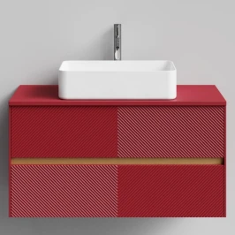 Тумба Аурум 100, пример RAL 3004 Пурпурно-красный, матовая, 2 ящика, подвесной Vodok с раковиной в комплекте
