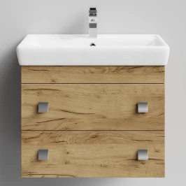 Тумба Квадро 70 подвесной, Дуб Тортуга ПВХ 2357-43 Vodok с раковиной в комплекте