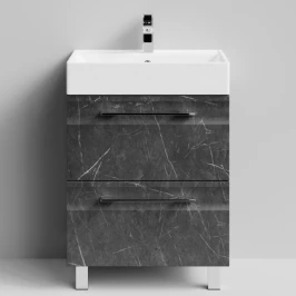 Тумба Мальта 60 напольный, ящики, Мрамор Графит софт тач ПВХ 4044-3 Vodok с раковиной в комплекте