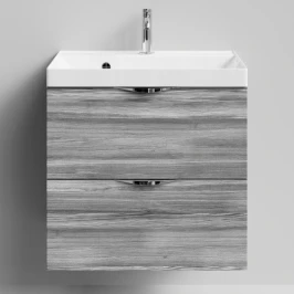 Тумба Марко 60 подвесной, ручки Хром, Лиственница структурная контрастно-серая ПВХ 64202 Vodok с раковиной в комплекте