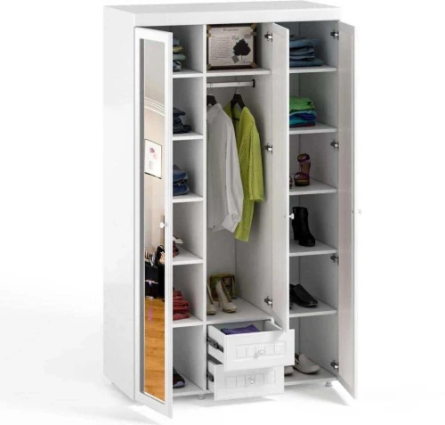 Шкаф 3-х дверный с ящиками и 3-я зеркалами Монако МН-58 белое дерево