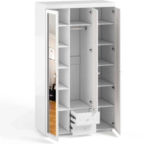 Шкаф 3-х дверный с ящиками и 3-я зеркалами Монако МН-58 белое дерево