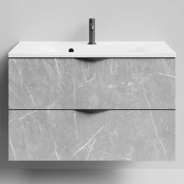 Тумба Марко 90 подвесной, ручки Черные, Мрамор Белый софт тач 4044-2 Vodok с раковиной в комплекте