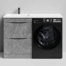 Тумба Смайл 120 напольный, под стиральную машину, левая, Мрамор Серый софт тач ПВХ 4044-1 Vodok с раковиной в комплекте