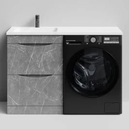 Тумба Смайл 120 напольный, под стиральную машину, левая, Мрамор Серый софт тач ПВХ 4044-1 Vodok с раковиной в комплекте