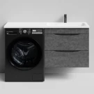 Тумба Смайл 130 подвесной, под стиральную машину, правая, Серый камень ПВХ 57806 Vodok с раковиной в комплекте