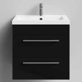 Тумба Элис 58 подвесной, 2 ящика, Черный глянец ПВХ Vodok с раковиной в комплекте