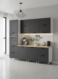Готовый кухонный гарнитур МК Аленушка 2,4м Лаванда Сталь,скоба черный,сонома