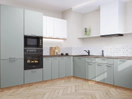 Угловая модульная кухня Квадро-02 Белый/Аквамарин Дуб вотан 2140*2400/2150*600